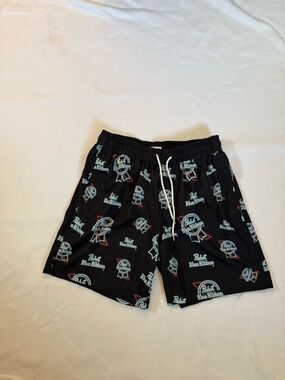 Pabst Blue Ribbon Black Logo Swim Shorts size medium